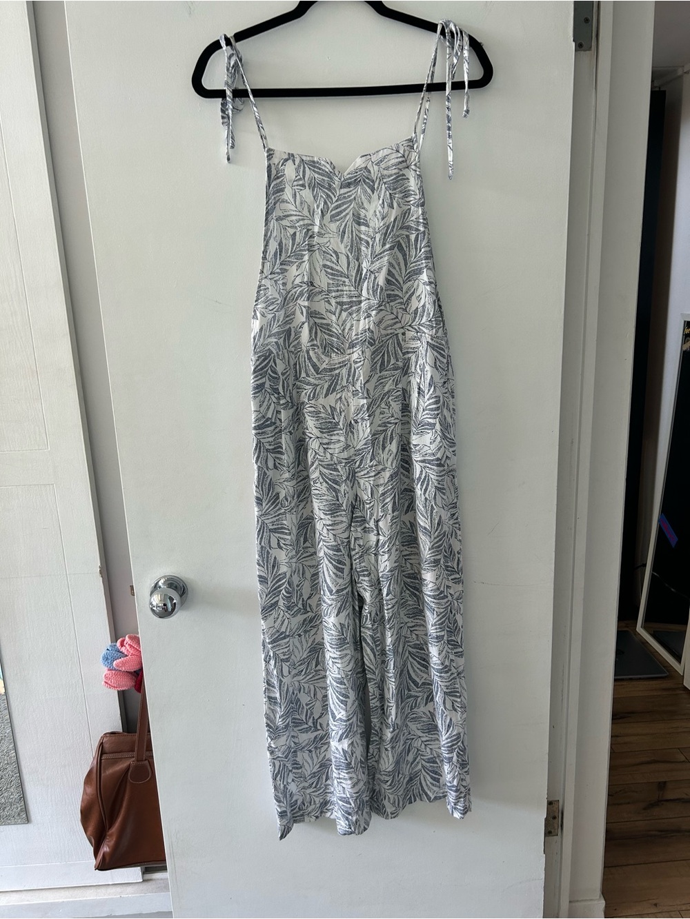 Final Touch Pants Rompee with Blue Leaf Print